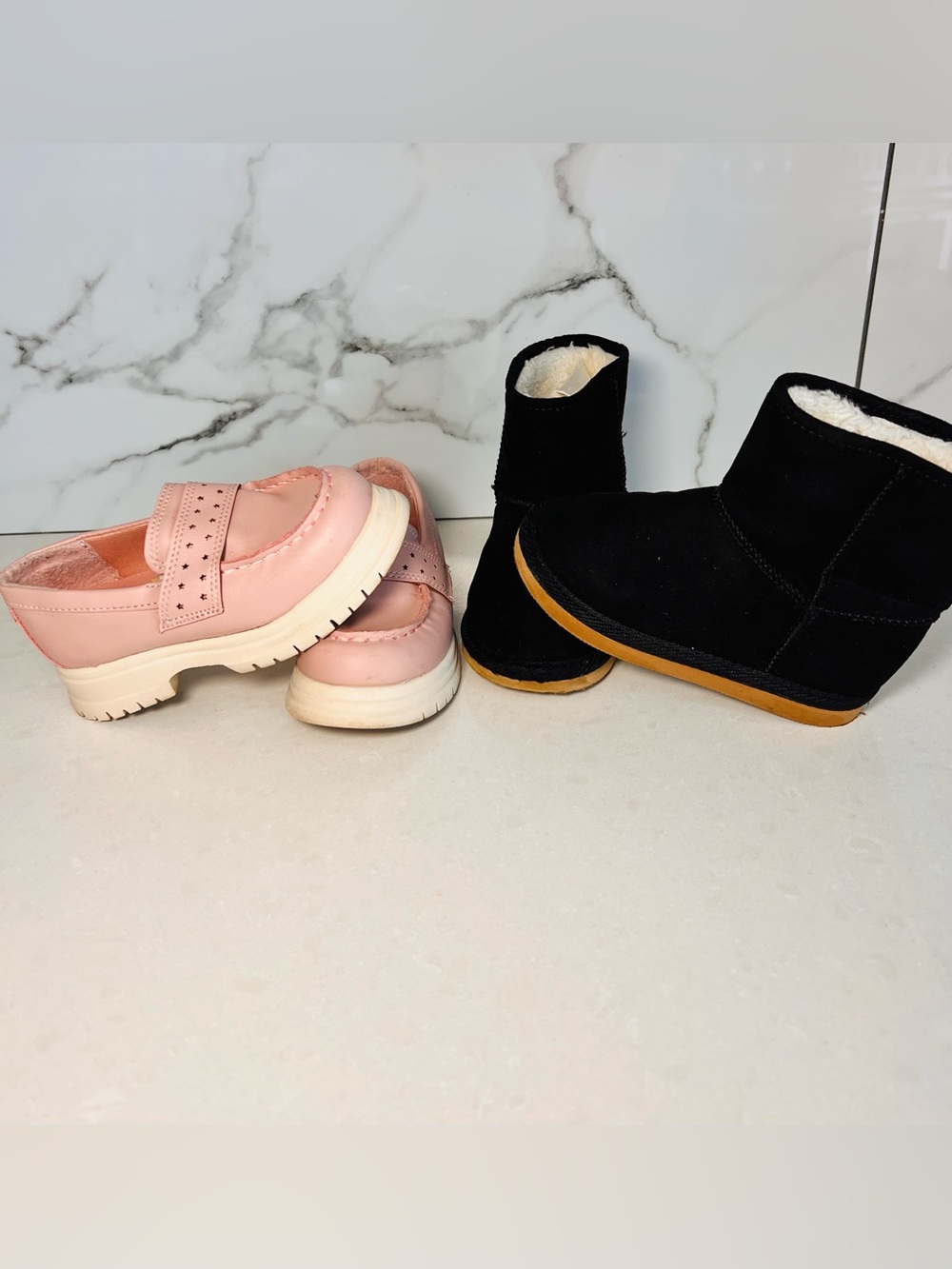OshKosh B'gosh Black Suede Boots and Old navy Pink Loafers -both pairs $11